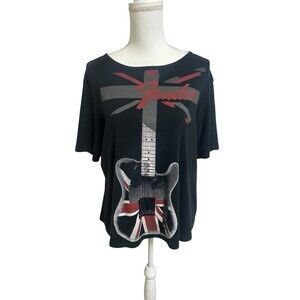 Fender Women's 1X Black Union Jack Guitar T-Shirt Tee Short Sleeve Crew Cotton